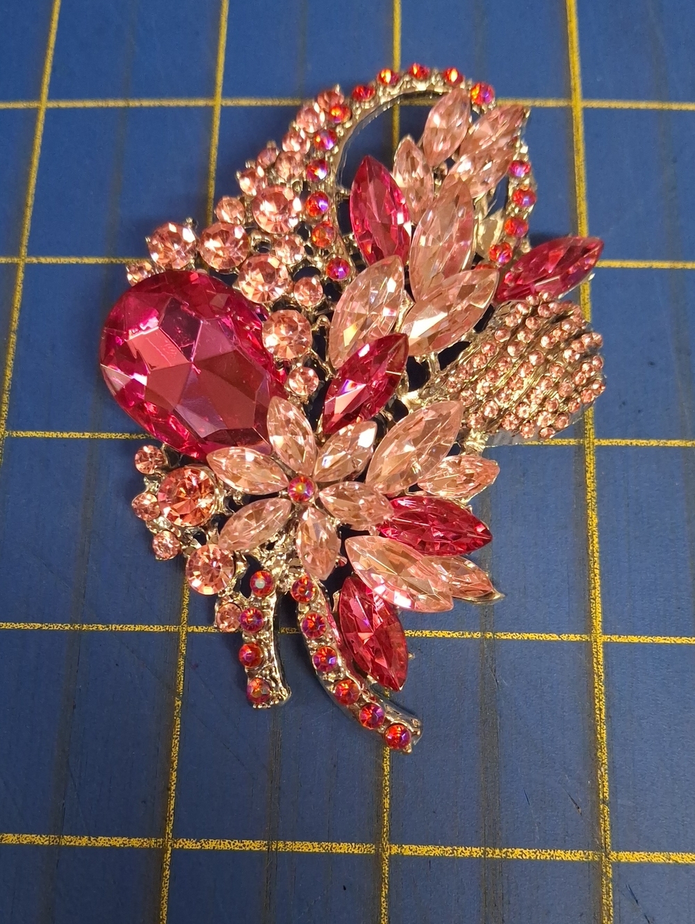 Crystal Floral Brooch - Pink and Fuchsia Statement 2.5x3.5 Pin